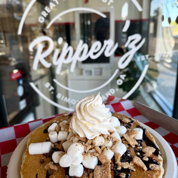 S'mores pancakes with whipped cream, marshmallows, chocolate, and graham cracker crumbles at Ripper's.